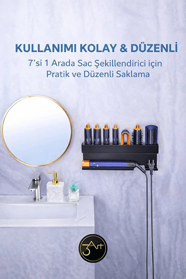 Saç Aletleri Organizeri - Metal Fön & Maşa Askılığı - Banyo Düzenleyici Raf